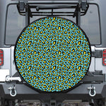Teal And Yellow Leopard Pattern Print Tire Cover
