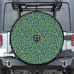 Teal And Yellow Leopard Pattern Print Tire Cover With Camera Hole
