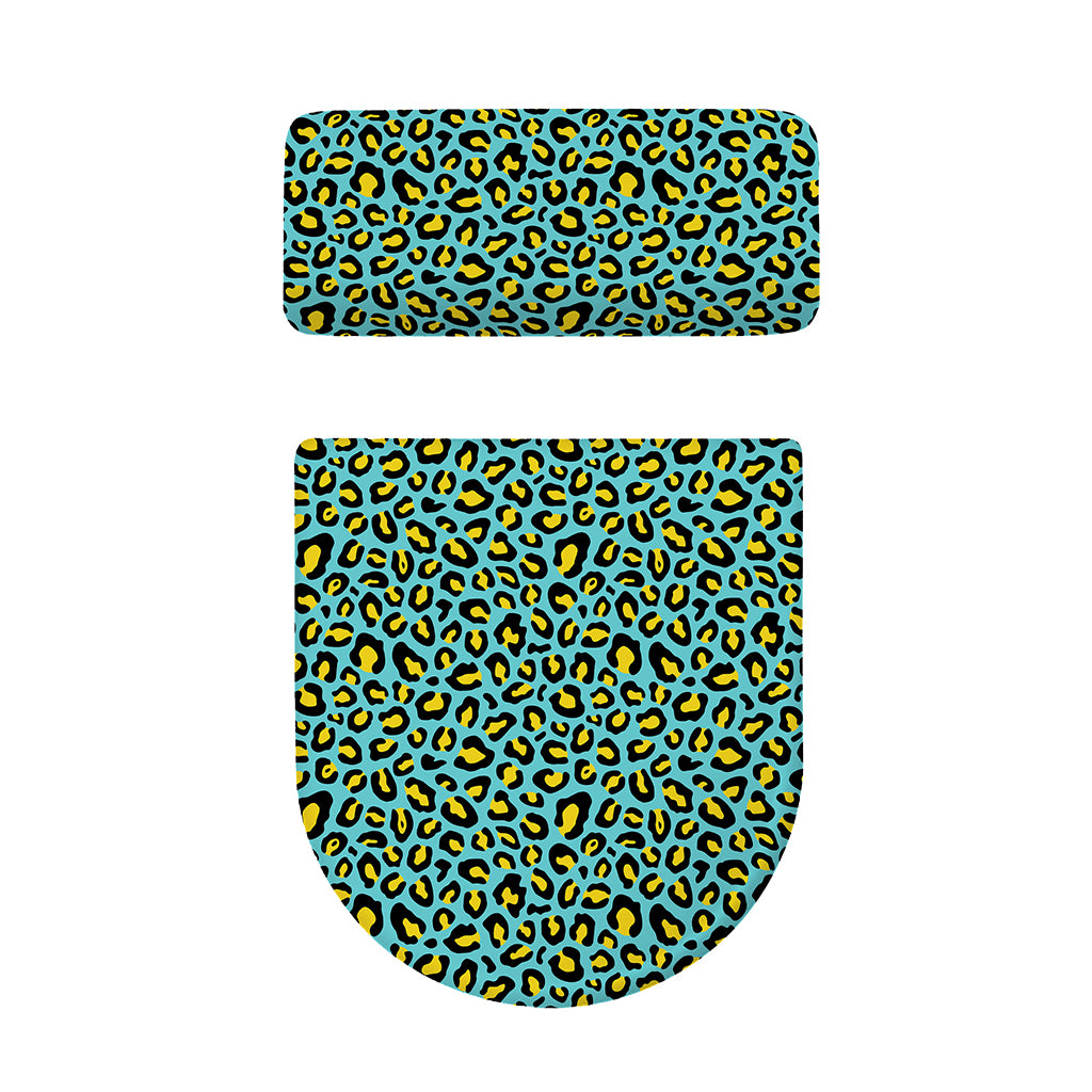 Teal And Yellow Leopard Pattern Print Toilet Lid And Tank Cover Set