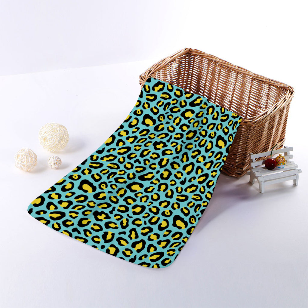 Teal And Yellow Leopard Pattern Print Towel