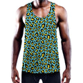 Teal And Yellow Leopard Pattern Print Men's Workout Tank Top