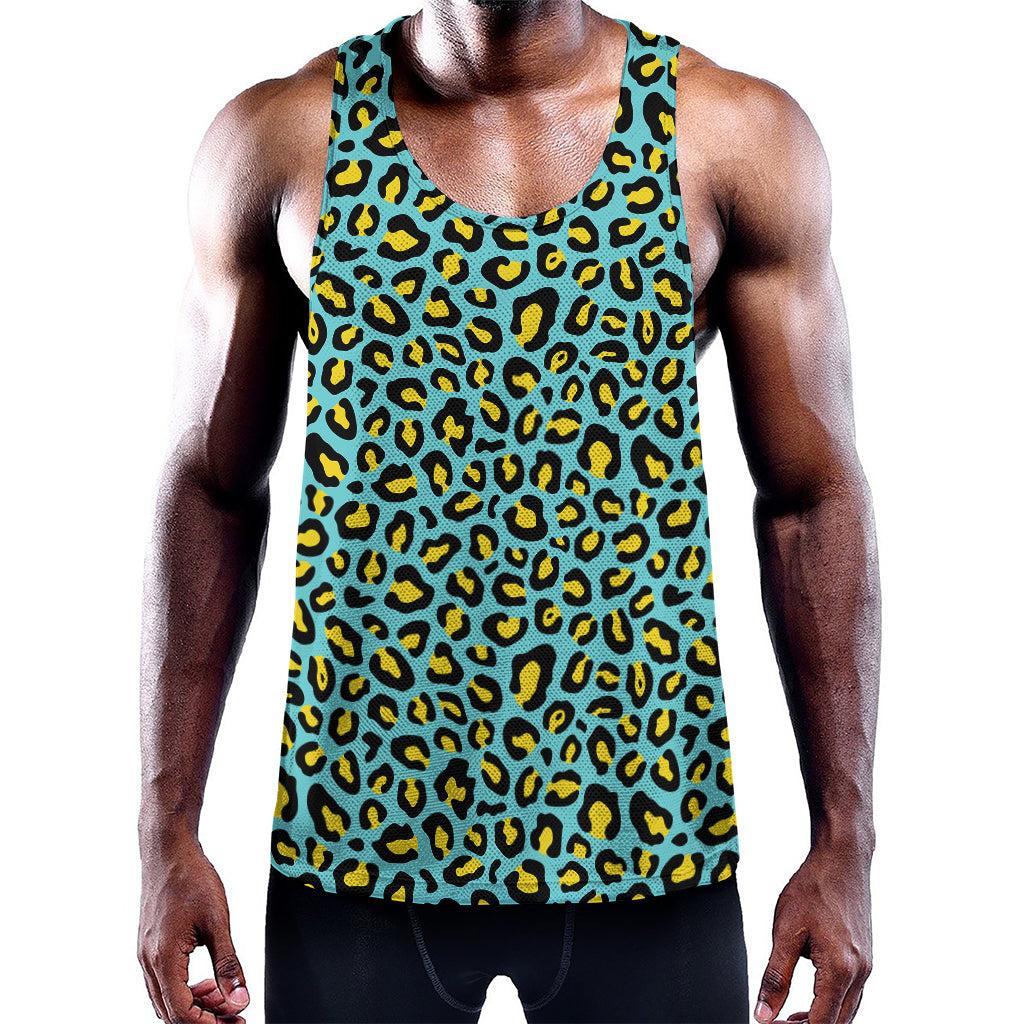 Teal And Yellow Leopard Pattern Print Training Tank Top