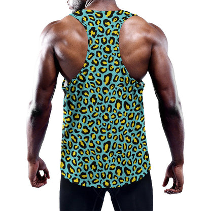 Teal And Yellow Leopard Pattern Print Training Tank Top