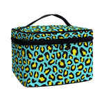 Teal And Yellow Leopard Pattern Print Travel Makeup Bag