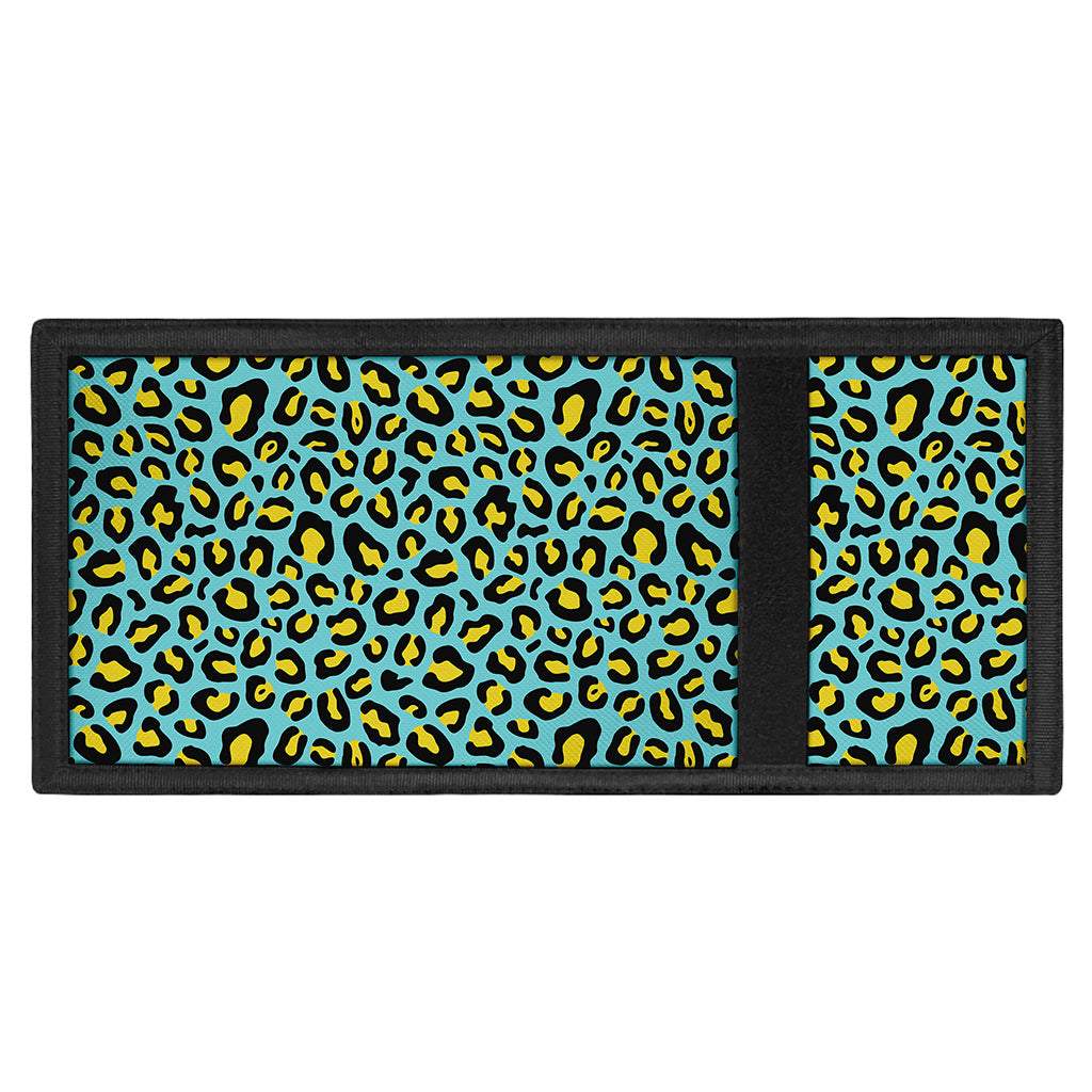 Teal And Yellow Leopard Pattern Print Trifold Wallet