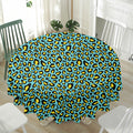 Teal And Yellow Leopard Pattern Print Waterproof Round Tablecloth