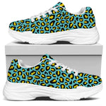 Teal And Yellow Leopard Pattern Print White Chunky Shoes
