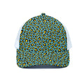 Teal And Yellow Leopard Pattern Print White Mesh Trucker Hat