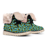 Teal And Yellow Leopard Pattern Print Winter Boots