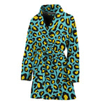 Teal And Yellow Leopard Pattern Print Women's Bathrobe