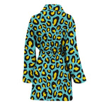 Teal And Yellow Leopard Pattern Print Women's Bathrobe