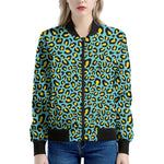 Teal And Yellow Leopard Pattern Print Women's Bomber Jacket