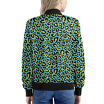 Teal And Yellow Leopard Pattern Print Women's Bomber Jacket
