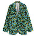 Teal And Yellow Leopard Pattern Print Women's Cotton Blazer