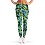 Teal And Yellow Leopard Pattern Print Women's Leggings