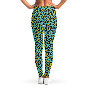 Teal And Yellow Leopard Pattern Print Women's Leggings