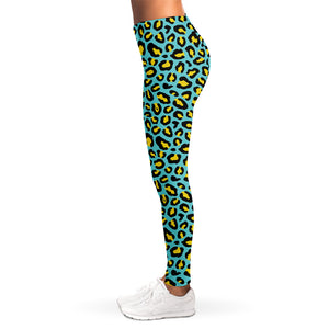 Teal And Yellow Leopard Pattern Print Women's Leggings