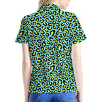 Teal And Yellow Leopard Pattern Print Women's Polo Shirt