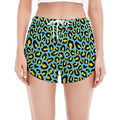 Teal And Yellow Leopard Pattern Print Women's Split Running Shorts