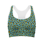 Teal And Yellow Leopard Pattern Print Women's Sports Bra