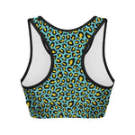 Teal And Yellow Leopard Pattern Print Women's Sports Bra