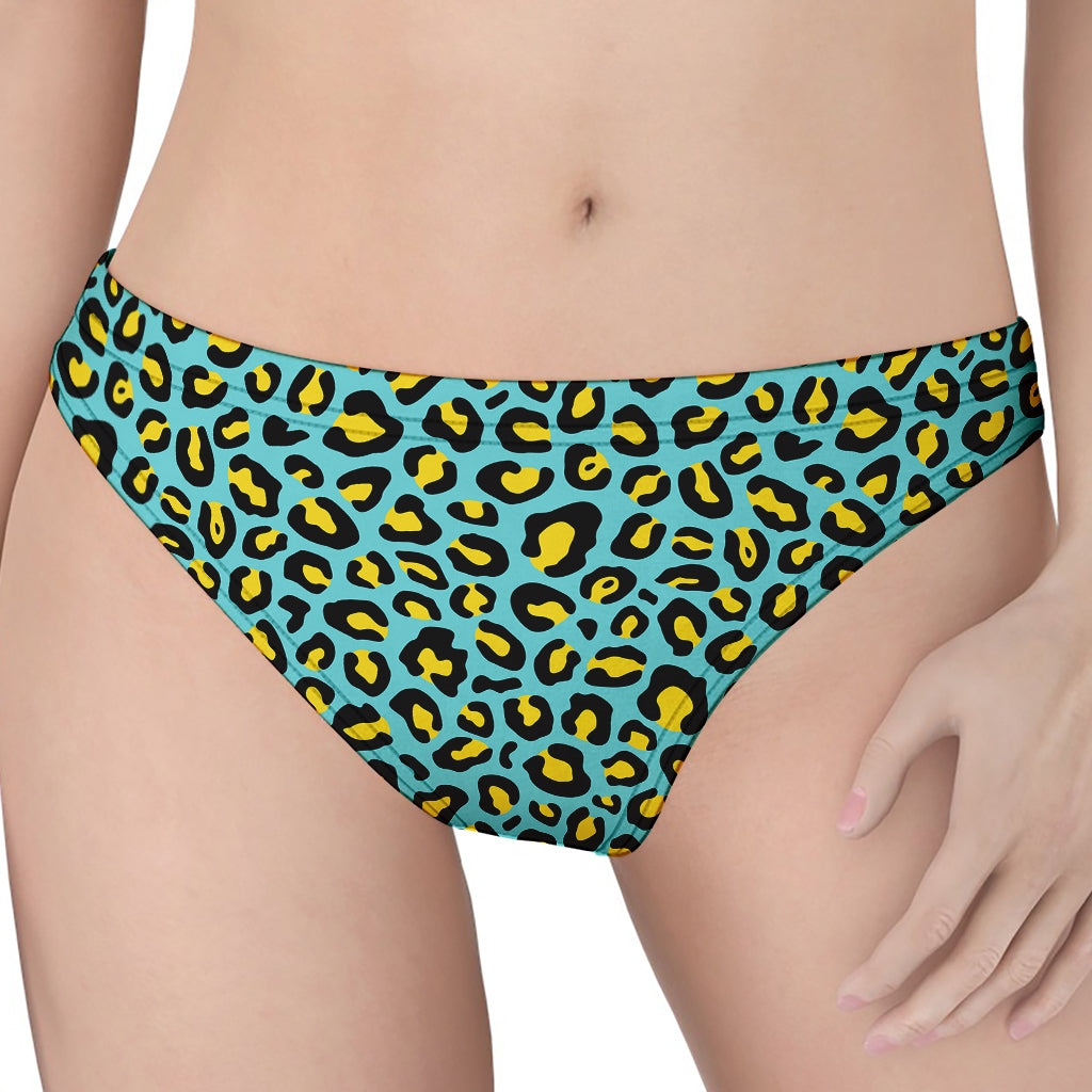 Teal And Yellow Leopard Pattern Print Women's Thong