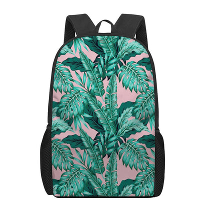 Teal Banana Leaves Pattern Print 17 Inch Backpack