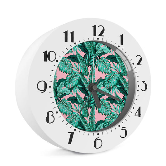 Teal Banana Leaves Pattern Print Alarm Clock