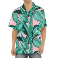 Teal Banana Leaves Pattern Print Aloha Shirt