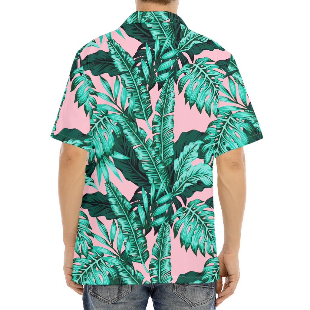 Teal Banana Leaves Pattern Print Aloha Shirt