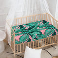 Teal Banana Leaves Pattern Print Baby Crib Sheet