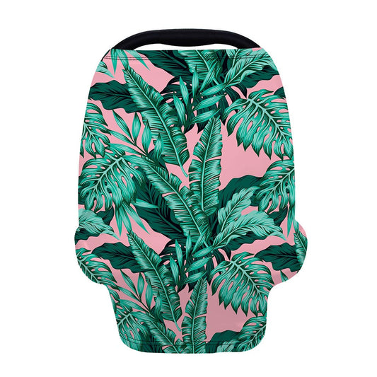 Teal Banana Leaves Pattern Print Baby Seat Cover