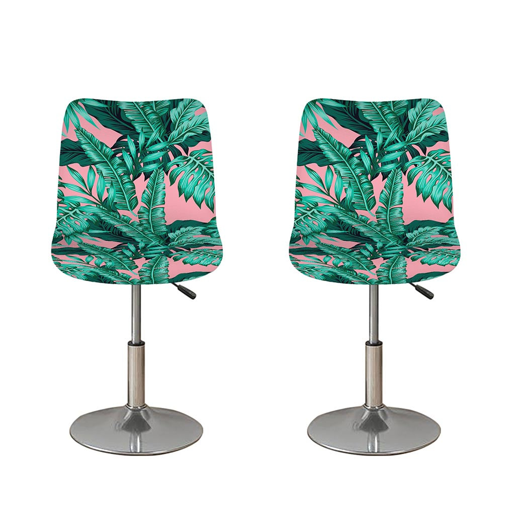 Teal Banana Leaves Pattern Print Bar Stool Covers