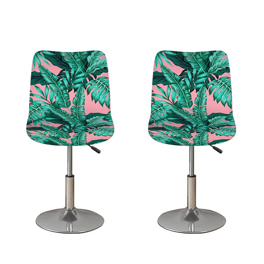 Teal Banana Leaves Pattern Print Bar Stool Covers