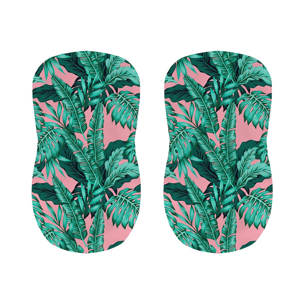 Teal Banana Leaves Pattern Print Bar Stool Covers