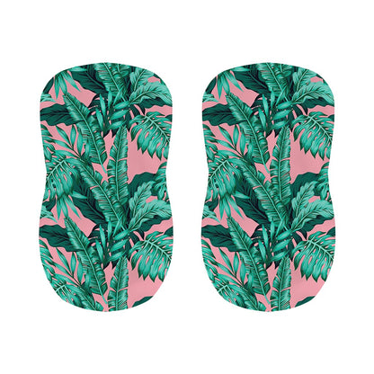 Teal Banana Leaves Pattern Print Bar Stool Covers