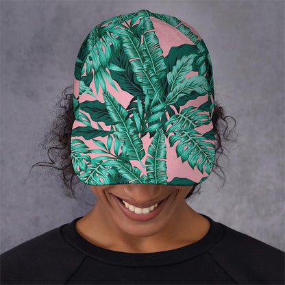 Teal Banana Leaves Pattern Print Baseball Cap