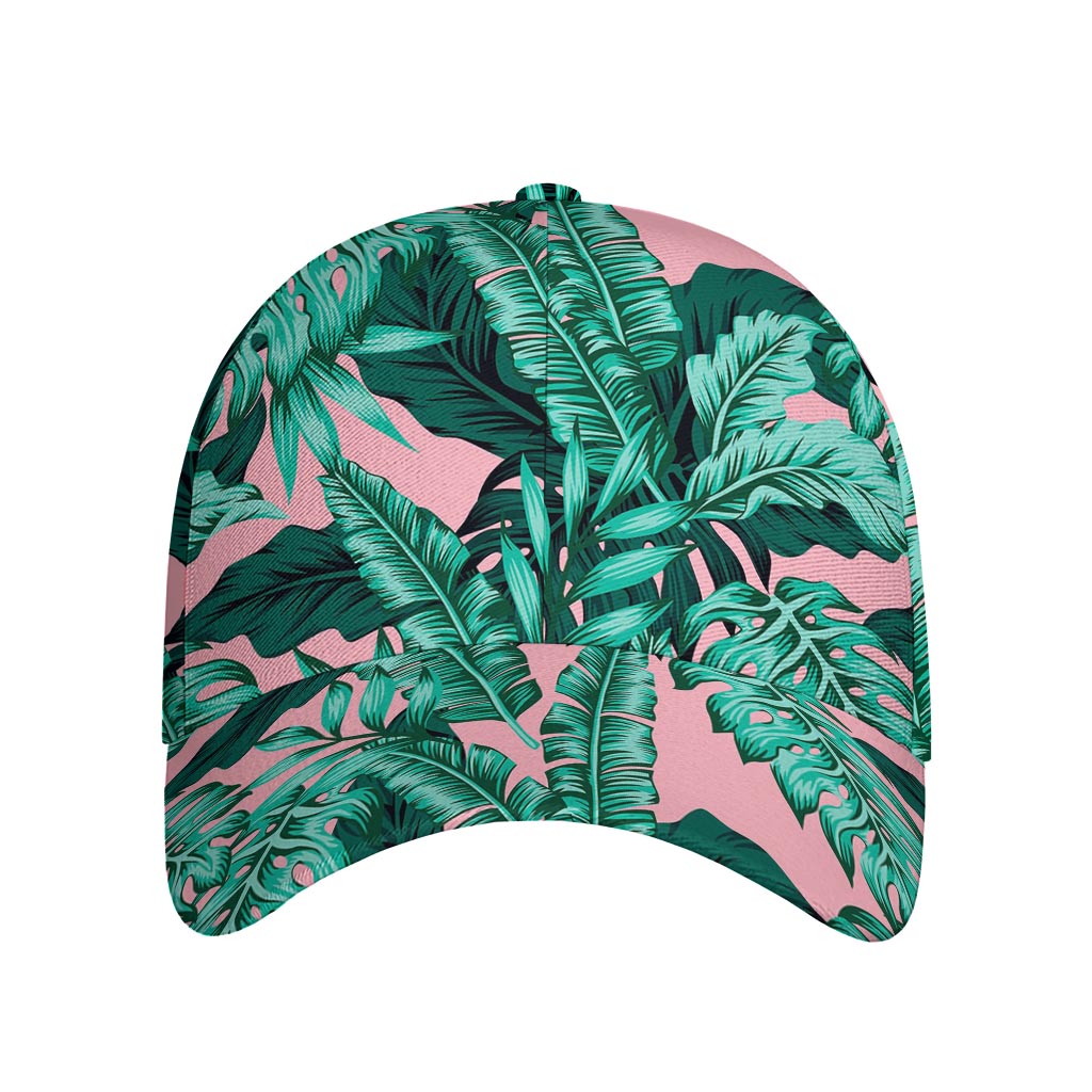 Teal Banana Leaves Pattern Print Baseball Cap