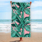 Teal Banana Leaves Pattern Print Beach Towel