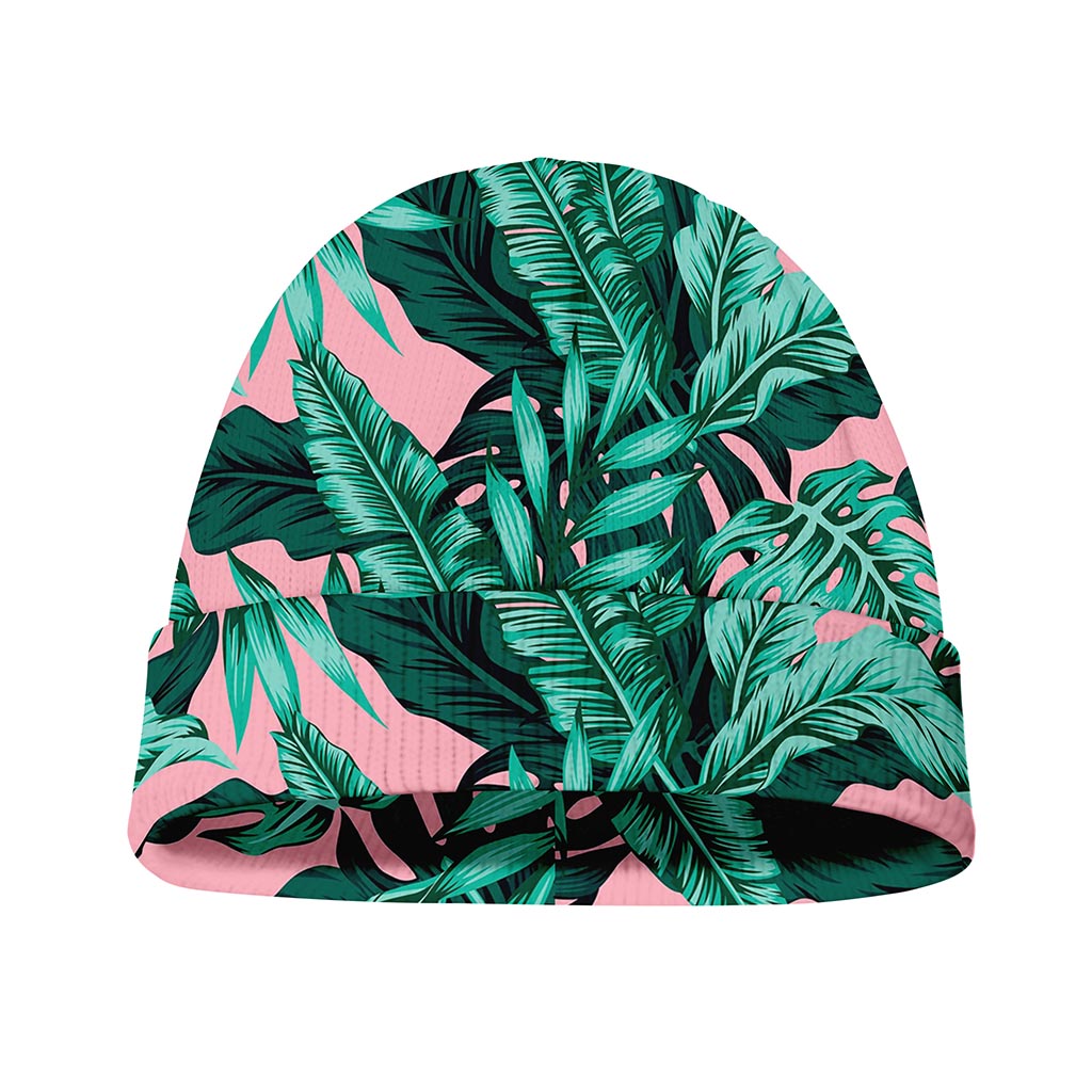 Teal Banana Leaves Pattern Print Beanie