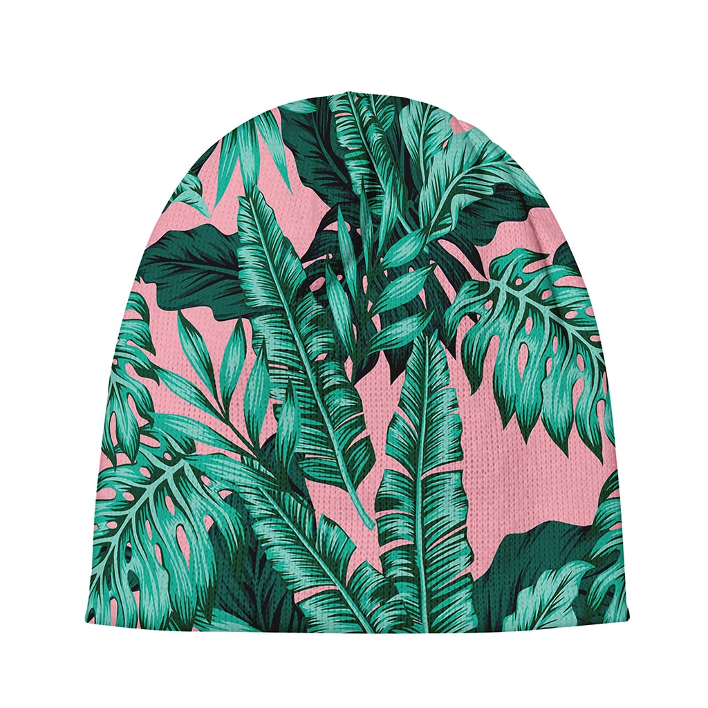 Teal Banana Leaves Pattern Print Beanie