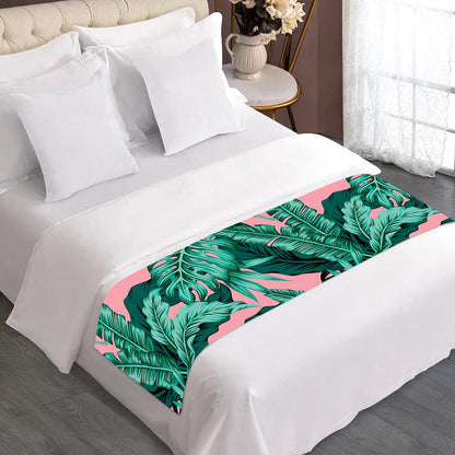 Teal Banana Leaves Pattern Print Bed Runner