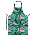 Teal Banana Leaves Pattern Print Bib Apron With Pocket