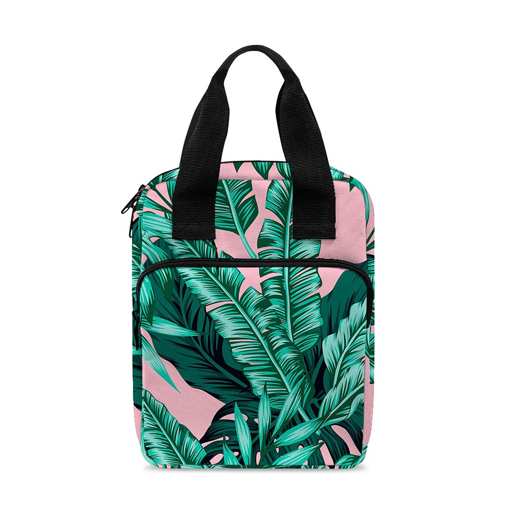 Teal Banana Leaves Pattern Print Bible Tote Bag
