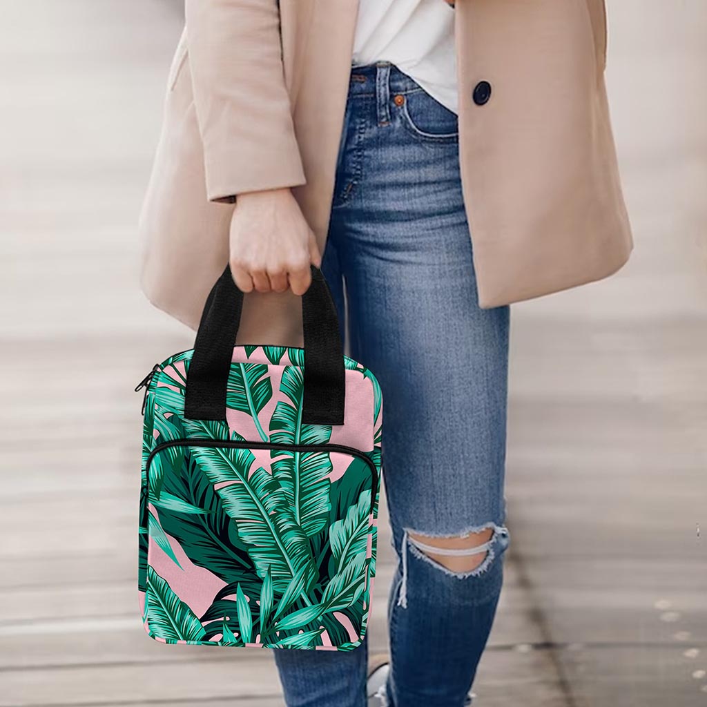 Teal Banana Leaves Pattern Print Bible Tote Bag