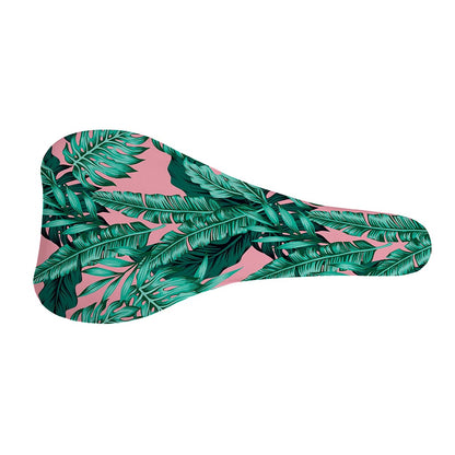 Teal Banana Leaves Pattern Print Bicycle Seat Cover