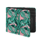 Teal Banana Leaves Pattern Print Bifold Wallet