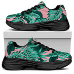 Teal Banana Leaves Pattern Print Black Chunky Shoes