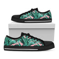Teal Banana Leaves Pattern Print Black Low Top Sneakers