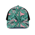 Teal Banana Leaves Pattern Print Black Mesh Trucker Hat